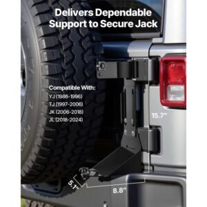 high lift jack mount bracket, farm jack holder mounting bracket kit, mount carrier for off road heavy duty jacks, compatible with yj (1986 1996), tj (1997 2006), jk (2006 2018), jl (2018 2024)