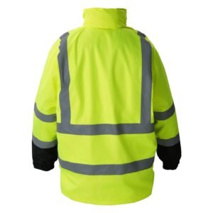High Visibility Reflective Safety Jacket, Waterproof Safety Hoodie, Work Construction Coat with Pockets for Men & Women, Rain Gear Meet ANSI & Class 3, Hi Vis Yellow Coat with Black Bottom, L
