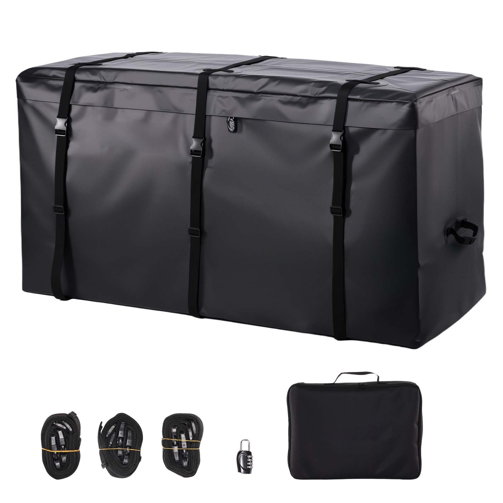 hitch cargo carrier bag, waterproof 840d pvc, 59.84 x 24.02 x 30.63 in (25 cubic feet), heavy duty cargo bag for truck bed storage with reinforced straps, suitable for car suv vans hitch basket