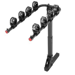 Hitch Mount Bike Rack, 4-Bike Carrier Rack, 150 LBS Capacity Bike Rack Hitch for 2-inch Receiver, Titling and Folding Bike Carrier with No-Wobble U Bolt and Strap, for Car, SUV, Truck, RV