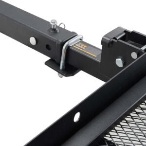 hitch mount cargo carrier, 45.3" x 25.6" iron hitch cargo rack with folding ramp, hitch rack basket with stabilizer and straps, 500lbs mobility scooter carrier fit 2" hitch receiver