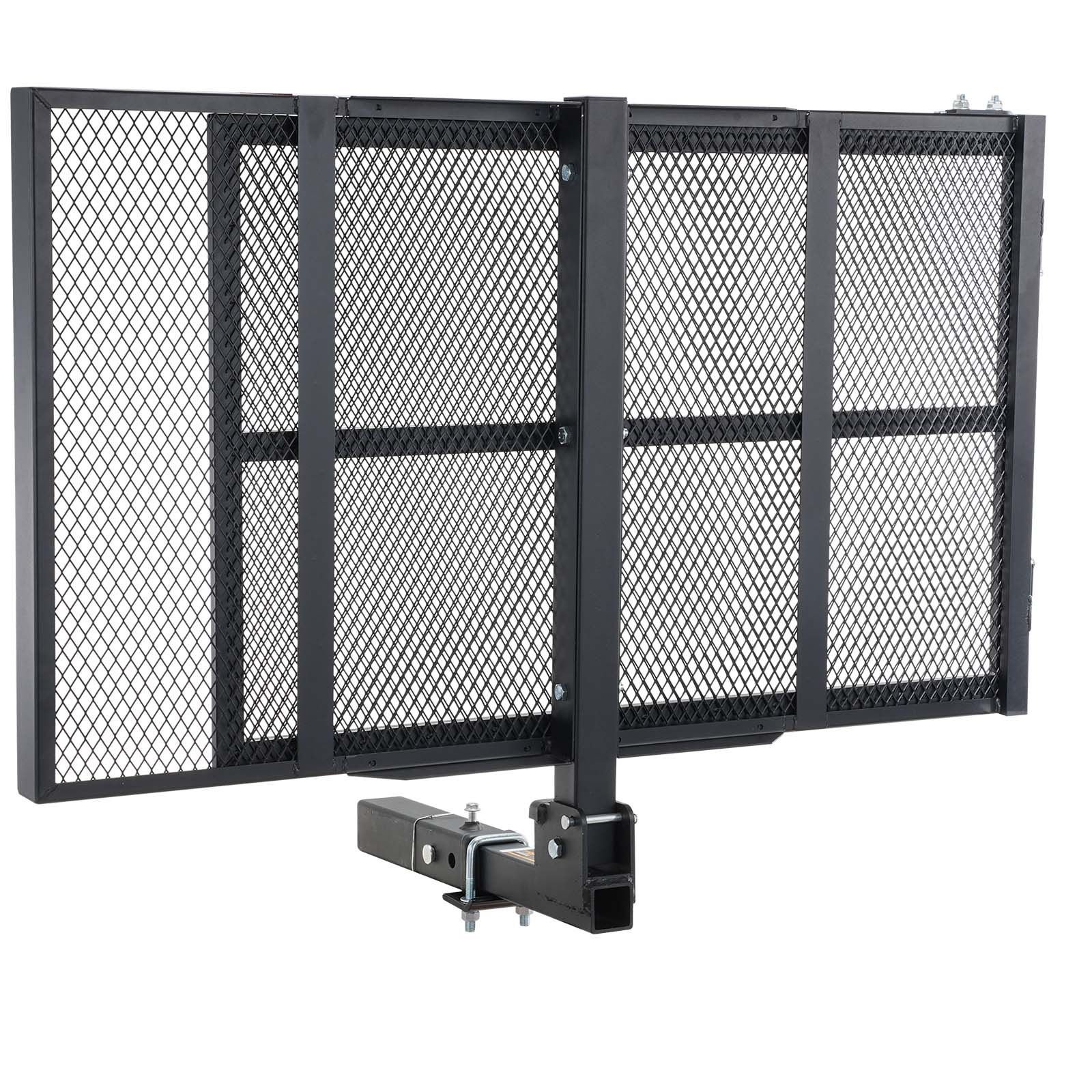 hitch mount cargo carrier, 45.3" x 25.6" iron hitch cargo rack with folding ramp, hitch rack basket with stabilizer and straps, 500lbs mobility scooter carrier fit 2" hitch receiver