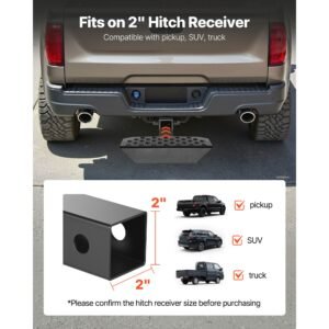 hitch step for 2 inch receiver, universal rear bumper guard protector with 350 lbs load capacity, wide & non slip tow hitch step with pin kit and stabilizer, fit for truck, suv, pickup, trailer