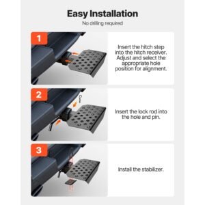hitch step for 2 inch receiver, universal rear bumper guard protector with 350 lbs load capacity, wide & non slip tow hitch step with pin kit and stabilizer, fit for truck, suv, pickup, trailer