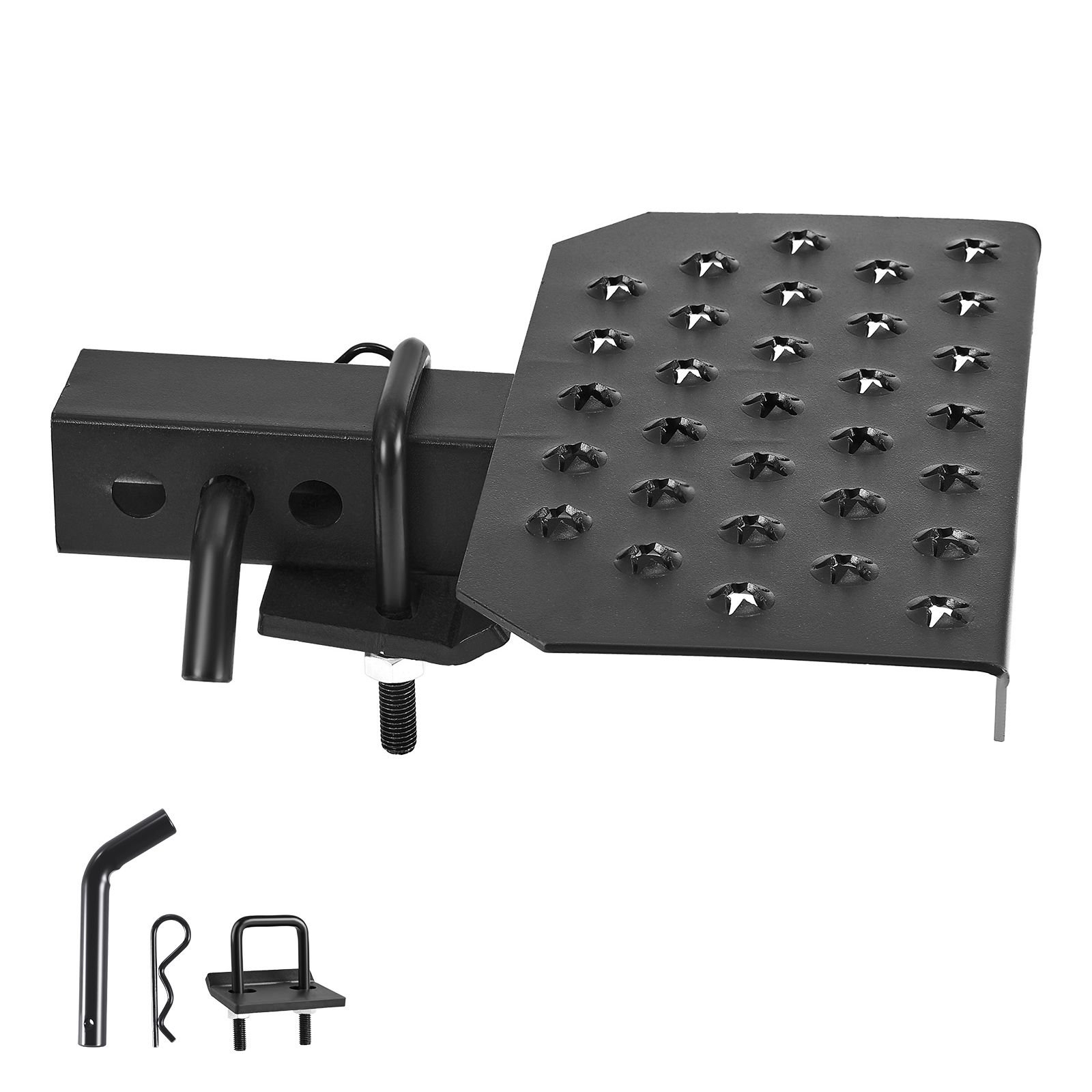 hitch step for 2 inch receiver, universal rear bumper guard protector with 350 lbs load capacity, wide & non slip tow hitch step with pin kit and stabilizer, fit for truck, suv, pickup, trailer