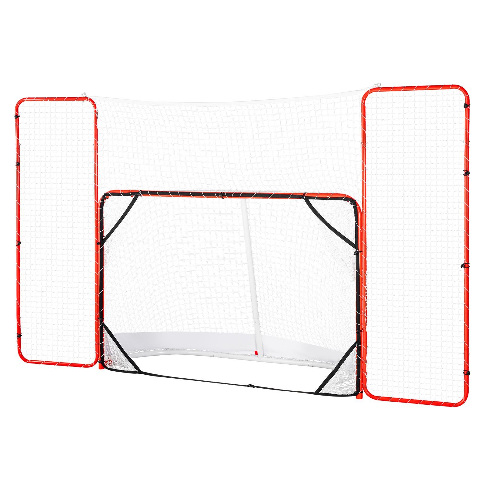 hockey goal with backstop and targets, street steel hockey net, 72" pro hockey training goal set, portable indoor outdoor hockey goal with net, easy assemble, white/red
