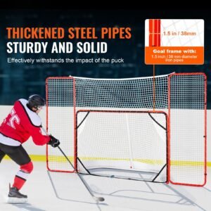 hockey goal with backstop and targets, street steel hockey net, 72" pro hockey training goal set, portable indoor outdoor hockey goal with net, easy assemble, white/red
