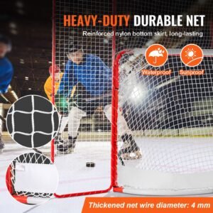 hockey goal with backstop and targets, street steel hockey net, 72" pro hockey training goal set, portable indoor outdoor hockey goal with net, easy assemble, white/red