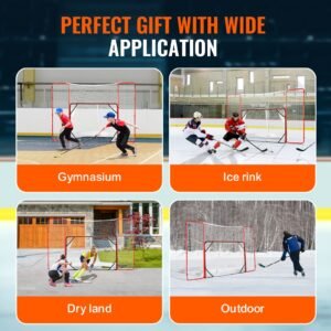 hockey goal with backstop and targets, street steel hockey net, 72" pro hockey training goal set, portable indoor outdoor hockey goal with net, easy assemble, white/red