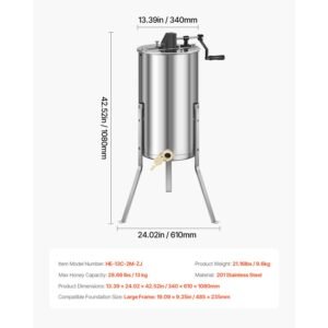 honey extractor, 2 frame manual honey spinner with transparent lid, stainless steel honeycomb drum spinner with height adjustable stand, honeycomb extraction centrifuge equipment for beekeeping