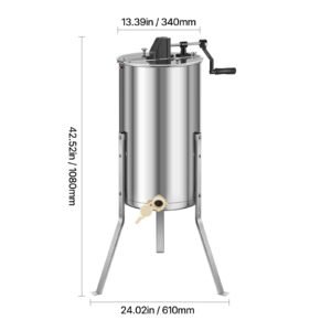 honey extractor, 2 frame manual honey spinner with transparent lid, stainless steel honeycomb drum spinner with height adjustable stand, honeycomb extraction centrifuge equipment for beekeeping