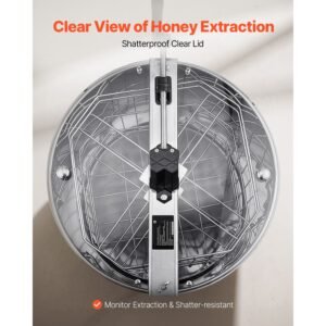 honey extractor, 4/8 frame manual honey spinner with transparent lid, stainless steel honeycomb drum spinner with height adjustable stand, honeycomb extraction equipment for beekeeping