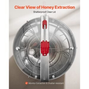 honey extractor, 6 frame manual honey spinner with transparent lid, stainless steel honeycomb drum spinner with height adjustable stand, honeycomb extraction centrifuge equipment for beekeeping
