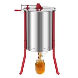 honey extractor, 6 frame manual honey spinner with transparent lid, stainless steel honeycomb drum spinner with height adjustable stand, honeycomb extraction centrifuge equipment for beekeeping