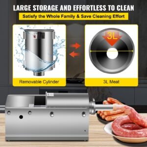 horizontal sausage stuffer 3l/ 7lbs manual sausage maker with 5 filling nozzles sausage stuffing machine for home & commercial use stainless steel