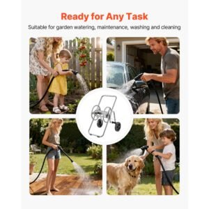 hose reel cart, hold up to 175 ft of 5/8'' hose (hose not included), garden water hose carts mobile tools with wheels, heavy duty powder coated steel outdoor planting for garden, yard, lawn