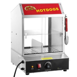 hot dog steamer, 28.5qt, 2 tier hot dog hut steamer, 86 185 f temp control, electric bun warmer with tempered glass slide doors partition plate tong, stainless steel, for hot dogs & buns