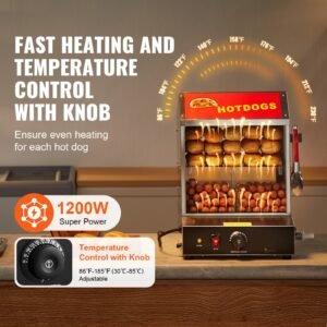 hot dog steamer, 28.5qt, 2 tier hot dog hut steamer, 86 185 f temp control, electric bun warmer with tempered glass slide doors partition plate tong, stainless steel, for hot dogs & buns