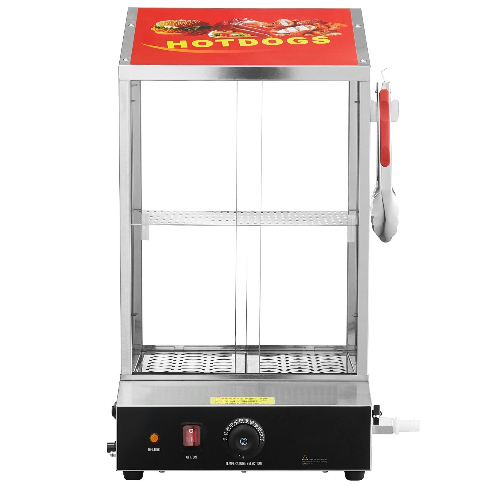 hot dog steamer, 39qt, 2 tier hot dog hut steamer, 86 185 fahrenheit temp control, electric bun warmer with tempered glass slide doors partition plate tong, stainless steel, for hot dogs & buns
