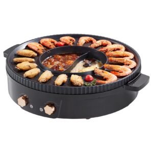 hot pot with grill, 1800w 2 in 1 electric smokeless grill and hot pot, korean bbq shabu shabu hotpot with separate dual temperature control, non stick pan, for 2 8 people family dining