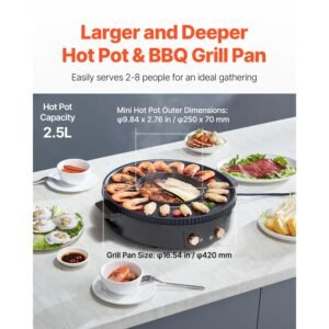 hot pot with grill, 1800w 2 in 1 electric smokeless grill and hot pot, korean bbq shabu shabu hotpot with separate dual temperature control, non stick pan, for 2 8 people family dining