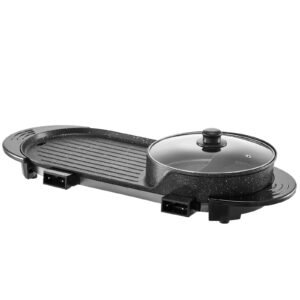 hot pot with grill, 2200w 2 in 1 electric smokeless grill and hot pot, korean bbq shabu shabu hotpot with separate dual temperature control, non stick pan, for 1 6 people family dinning