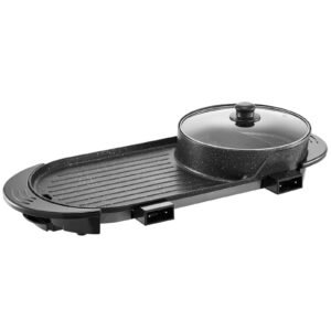 hot pot with grill, 2200w 2 in 1 electric smokeless grill and hot pot, korean bbq shabu shabu hotpot with separate dual temperature control, non stick pan, for 1 6 people family dinning