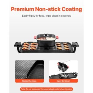 hot pot with grill, 2300w 2 in 1 electric smokeless grill and hot pot, removable shabu shabu hotpot with non stick pan, separate dual temperature control, indoor korean bbq for 1 6 people