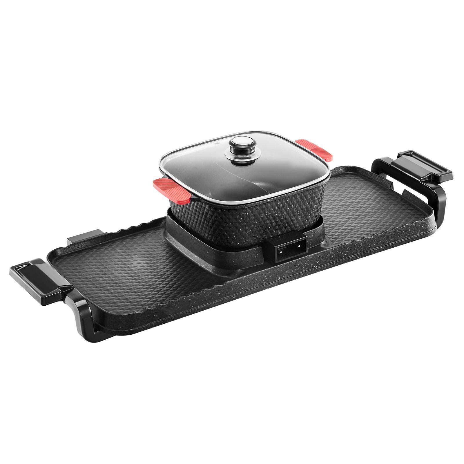 hot pot with grill, 2300w 2 in 1 electric smokeless grill and hot pot, removable shabu shabu hotpot with non stick pan, separate dual temperature control, indoor korean bbq for 1 6 people