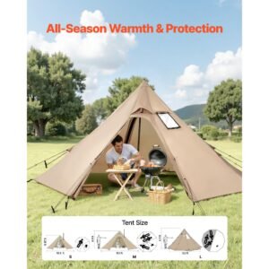 hot tent for 2 persons, portable winter tipi tent with stove jack, waterproof canvas camping tents, lightweight 4 season shelter tents for hiking fishing backpacking, s size