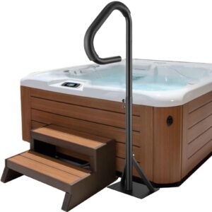 hot tub handrail, 360 rotatable spa side handrail with 35" 57" adjustable height, rust proof aluminum spa step hot tub hand rail with slide under mount base for indoor & outdoor, 600lbs capacity