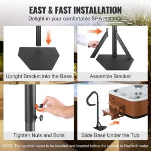 hot tub handrail, 360 rotatable spa side handrail with 48" 63" adjustable height, rust proof aluminum spa step hot tub hand rail with slide under mount base for indoor & outdoor, 600lbs capacity