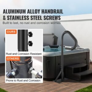 Hot Tub Handrail, 360 Rotatable Spa Side Handrail with 48"-63" Adjustable Height, Rust-proof Aluminum Spa Step Hot Tub Hand Rail with Slide-Under Mount Base for Indoor & Outdoor, 600LBS Capacity