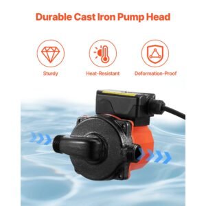 hot water recirculating pump, 10 gpm, instant circulation circulator pump system, 3 speed control, 0.13 hp, 110 120v, npt 3/4 in to npt 1/2 in adapter, cast iron head, for water heater system