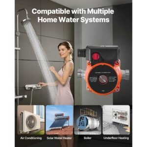 hot water recirculating pump, 10 gpm, instant circulation circulator pump system, 3 speed control, 0.13 hp, 110 120v, npt 3/4 in to npt 1/2 in adapter, stainless steel head, for water heaters