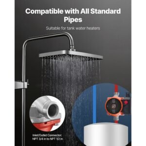 hot water recirculating pump, 10 gpm, instant circulation circulator pump system, 3 speed control, 0.13 hp, 110 120v, npt 3/4 in to npt 1/2 in adapter, stainless steel head, for water heaters