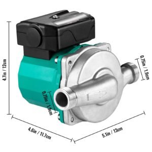 hot water recirculating pump, 93w, 110v water circulator pump, circulation pump, 3/4″ g thread to 1/2″ npt brass adapter, stainless steel head, 3 speed control for electric water heater system
