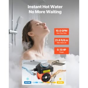 hot water recirculating pump, with bypass valve, instant recirculation pump kit with timer, adapter, circulation circulator system, stainless steel head, 0.13 hp 110 120v, for tank water heaters