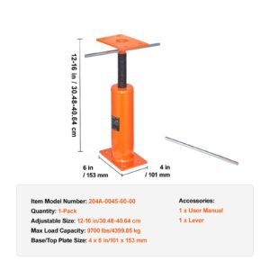 house floor jack, 12" 16" height range, 9700 lbs max load capacity, adjustable support beam basement jack post pole for leveling, lift support steel telescoping jack post for temporary support