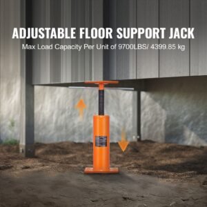 house floor jacks, 2 pack, 12" 16" height range, 9700 lbs max load capacity per unit, adjustable support beam basement jack post pole for leveling, steel telescoping jack for temporary support