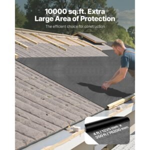 house wrap, 4 x 250 ft, 0.17 mm thick vapor barrier, heavy duty plastic sheeting for tear resistant, drop cloth vapor barrier covering for residential & commercial construction, black