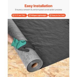 house wrap, 4 x 250 ft, 0.17 mm thick vapor barrier, heavy duty plastic sheeting for tear resistant, drop cloth vapor barrier covering for residential & commercial construction, black