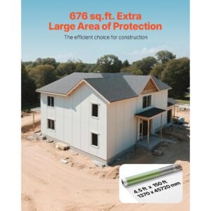 house wrap, 4.5 x 150 ft, 0.13 mm thick vapor barrier, heavy duty plastic sheeting for tear resistant, drop cloth vapor barrier covering for residential & commercial construction, white
