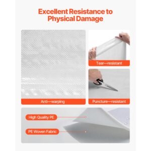 house wrap, 4.5 x 150 ft, 0.13 mm thick vapor barrier, heavy duty plastic sheeting for tear resistant, drop cloth vapor barrier covering for residential & commercial construction, white