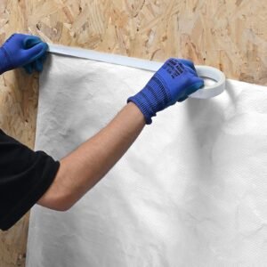 house wrap, 9 x 75 ft, 0.13 mm thick vapor barrier, heavy duty plastic sheeting for tear resistant, drop cloth vapor barrier covering for residential & commercial construction, white