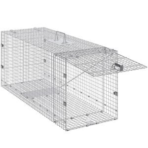 Humane Live Animal Trap, Dimensions 50" x 20" x 26", Crafted from Galvanized Iron, Collapsible Design with Carrying Handle for Capturing Stray Dogs, Armadillos, Raccoons, Marmots, and Foxes