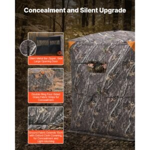 hunting blind, 2 3 person thermal ground blinds with tri leg chair and carrying bag, portable camouflage tent, durable concealed shelter with silent zipper door and window, for turkey deer