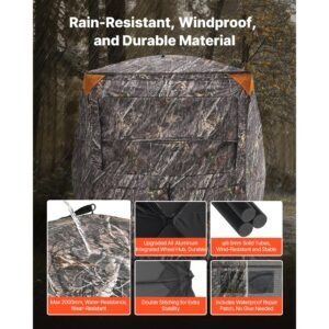 hunting blind, 2 3 person thermal ground blinds with tri leg chair and carrying bag, portable camouflage tent, durable concealed shelter with silent zipper door and window, for turkey deer