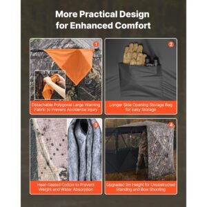 hunting blind, 2 3 person thermal ground blinds with tri leg chair and carrying bag, portable camouflage tent, durable concealed shelter with silent zipper door and window, for turkey deer