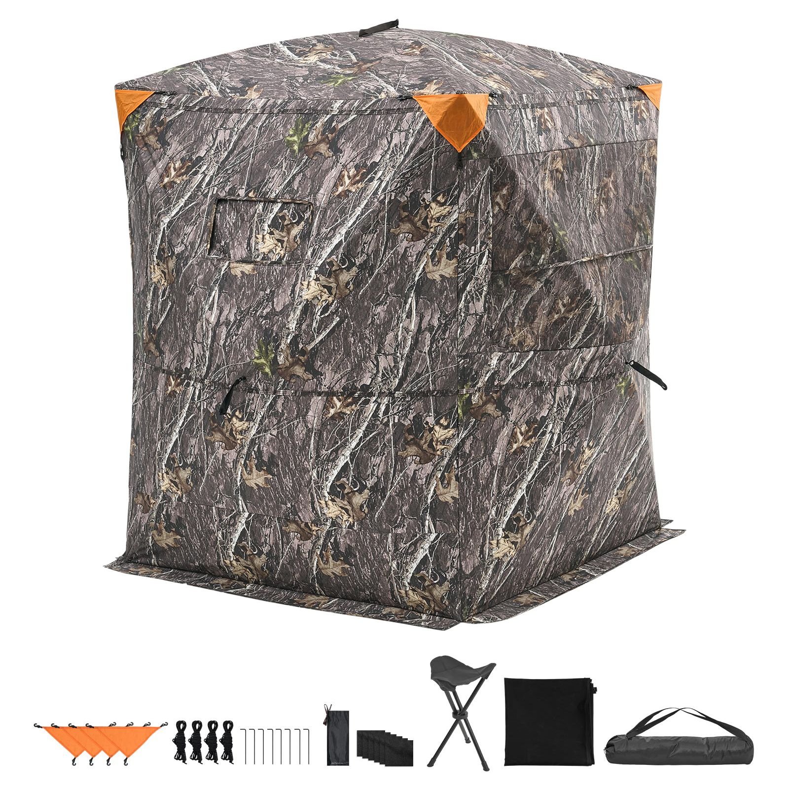 hunting blind, 2 3 person thermal ground blinds with tri leg chair and carrying bag, portable camouflage tent, durable concealed shelter with silent zipper door and window, for turkey deer